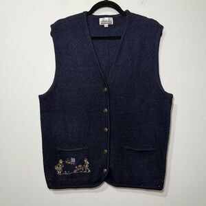 MAT Vintage women’s 100% Wool Embroidered eclectic granma Storybook Vest Size L